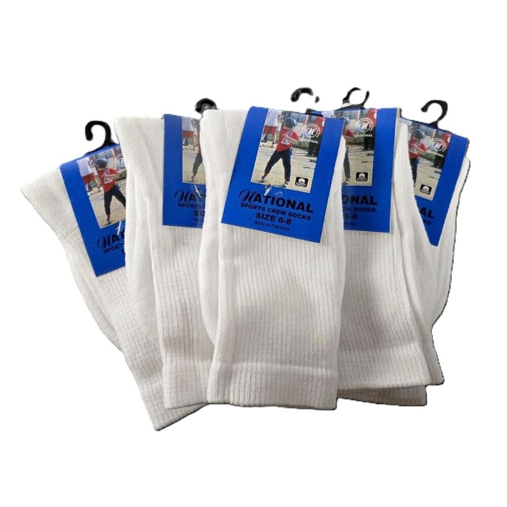 10 Pairs of White Crew Socks Size 6-8 National Sports Edition NWT